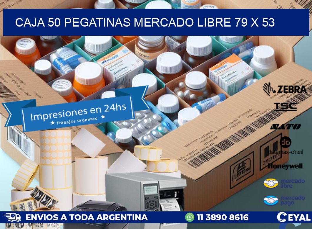 CAJA 50 PEGATINAS MERCADO LIBRE 79 x 53