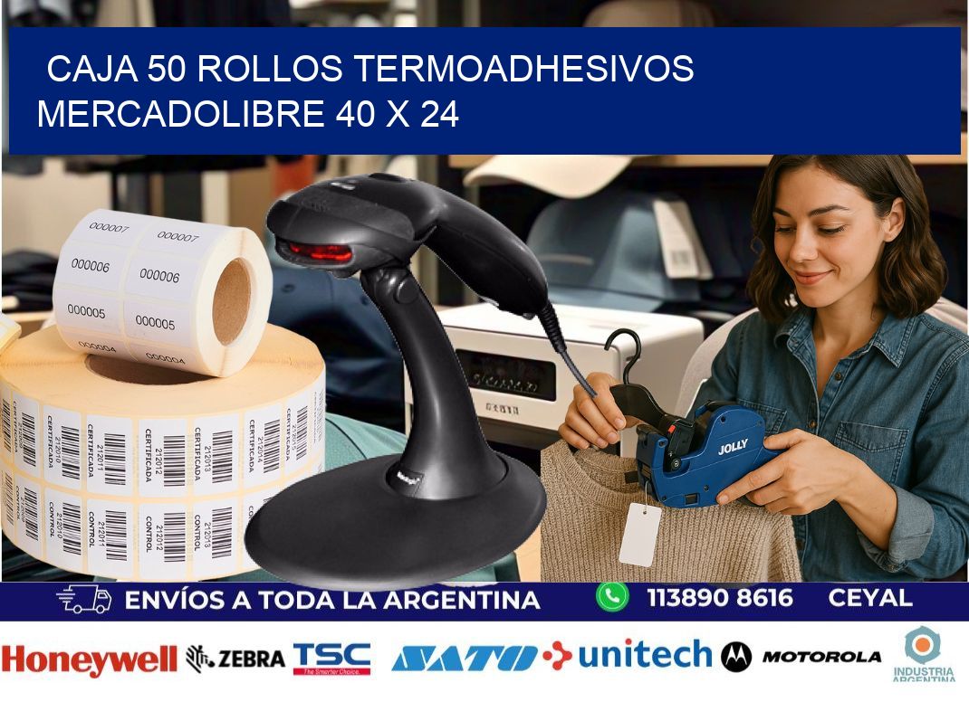 CAJA 50 ROLLOS TERMOADHESIVOS MERCADOLIBRE 40 x 24