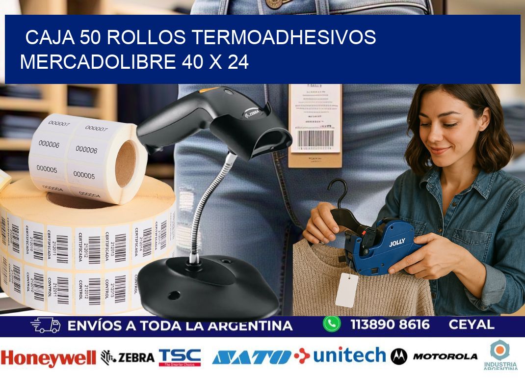 CAJA 50 ROLLOS TERMOADHESIVOS MERCADOLIBRE 40 x 24