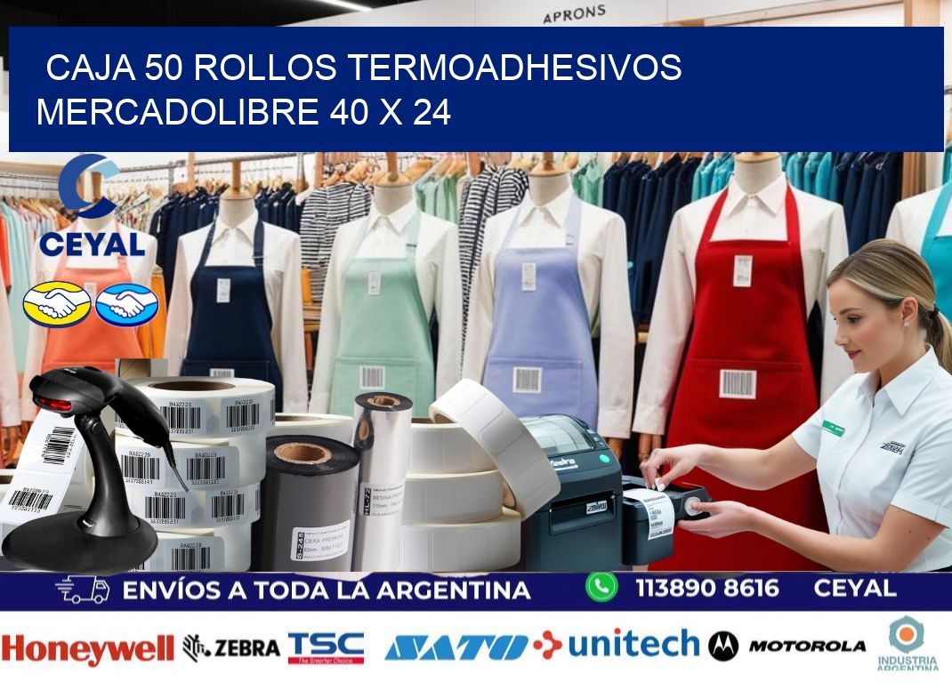 CAJA 50 ROLLOS TERMOADHESIVOS MERCADOLIBRE 40 x 24