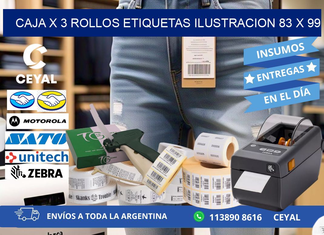 Caja X 3 Rollos Etiquetas Ilustracion 83 x 99
