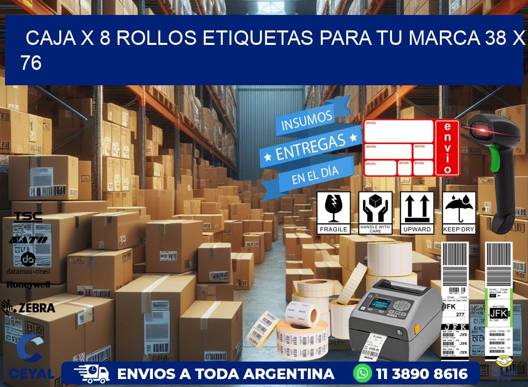 Caja X 8 Rollos Etiquetas para tu marca 38 x 76
