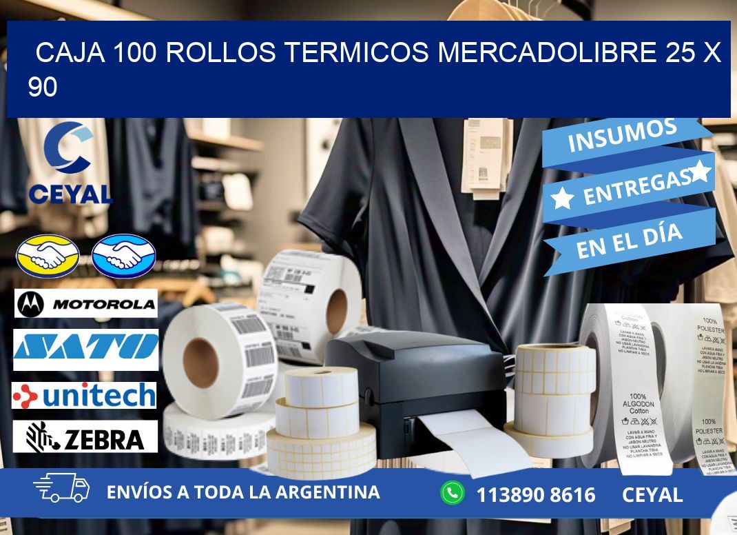 CAJA 100 ROLLOS TERMICOS MERCADOLIBRE 25 x 90