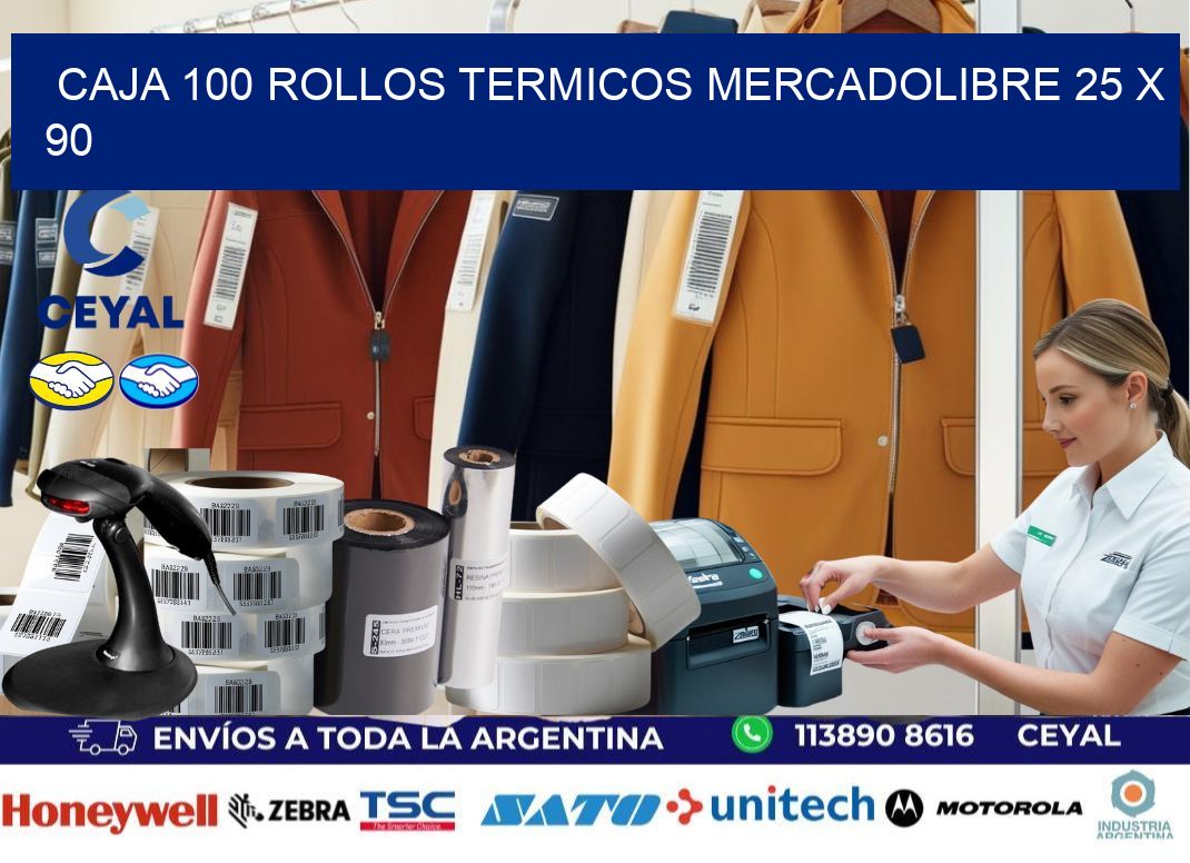 CAJA 100 ROLLOS TERMICOS MERCADOLIBRE 25 x 90