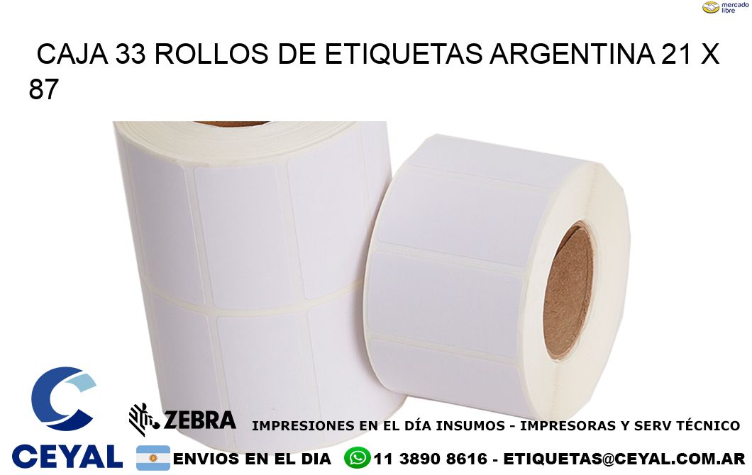 CAJA 33 ROLLOS DE ETIQUETAS ARGENTINA 21 x 87