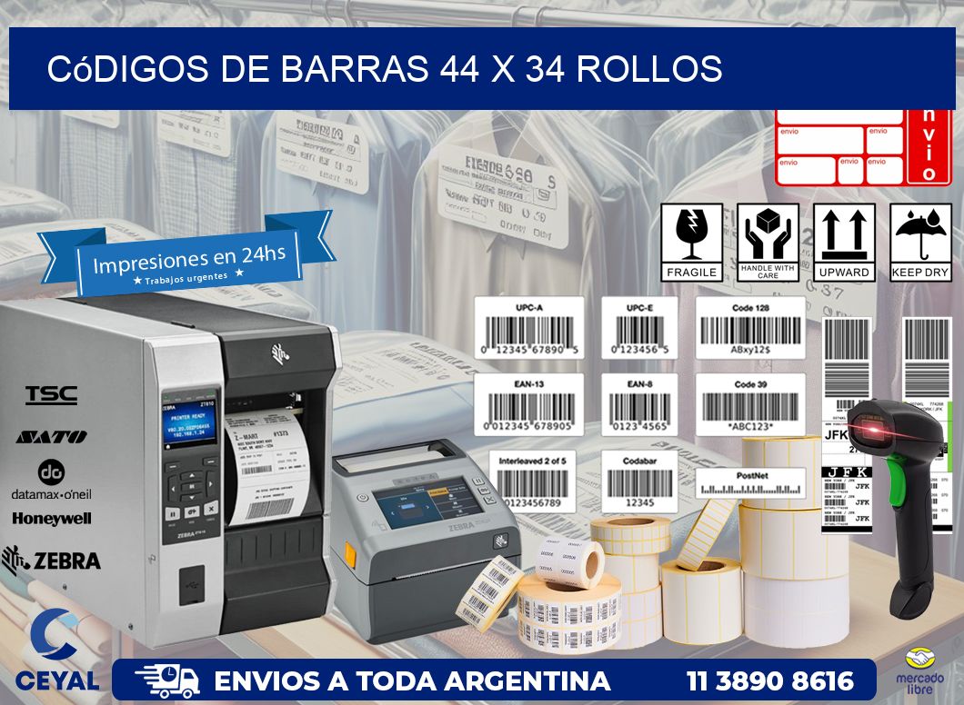 Códigos de Barras 44 x 34 ROLLOS