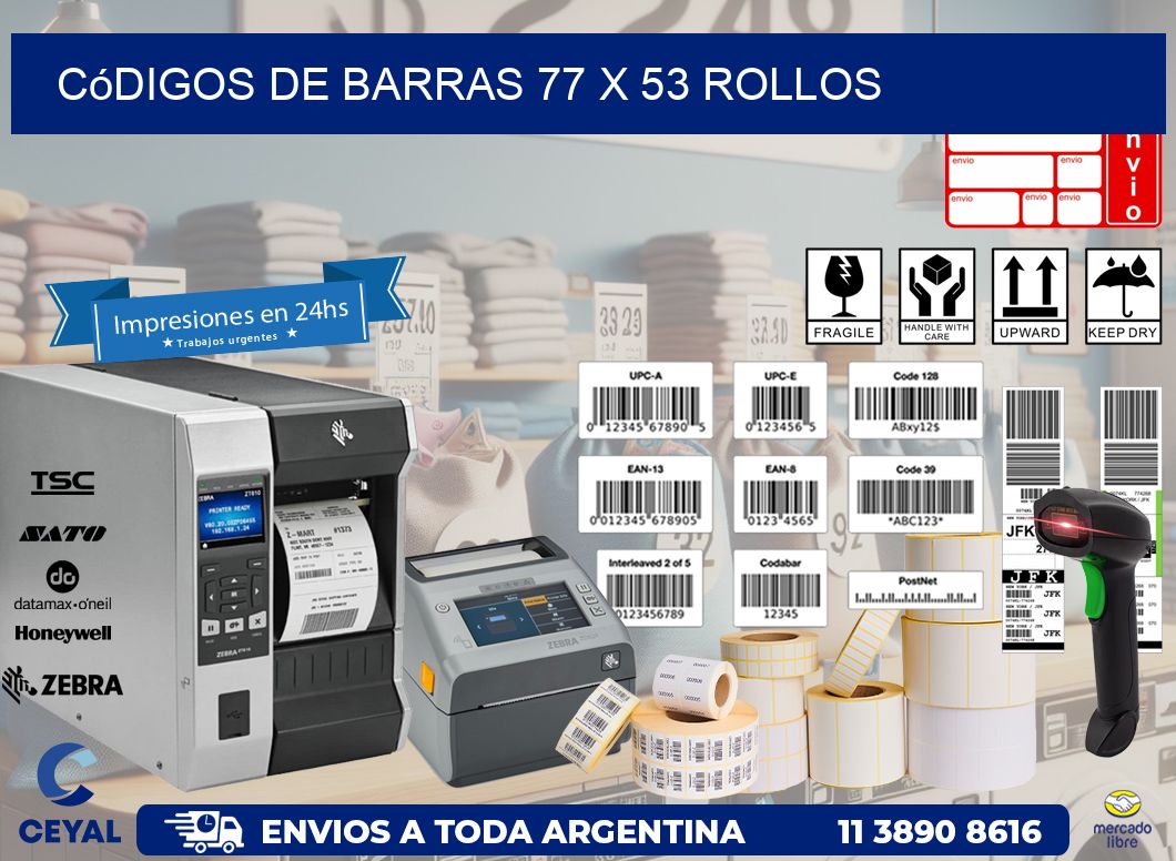 Códigos de Barras 77 x 53 ROLLOS