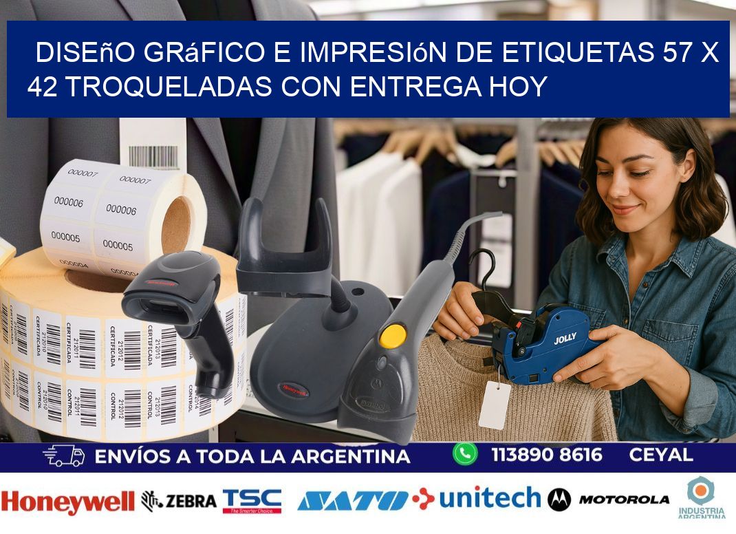 Diseño gráfico e impresión de etiquetas 57 x 42 troqueladas con entrega hoy