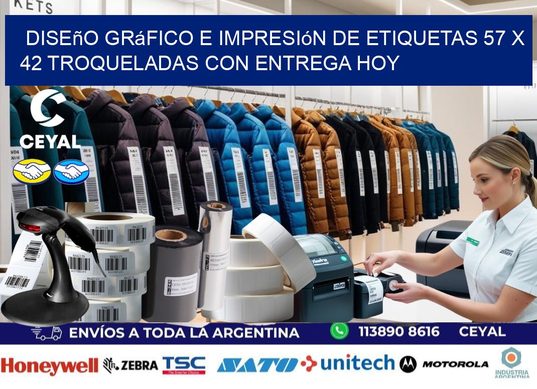 Diseño gráfico e impresión de etiquetas 57 x 42 troqueladas con entrega hoy