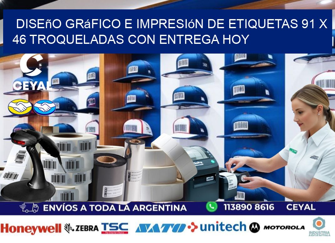 Diseño gráfico e impresión de etiquetas 91 x 46 troqueladas con entrega hoy