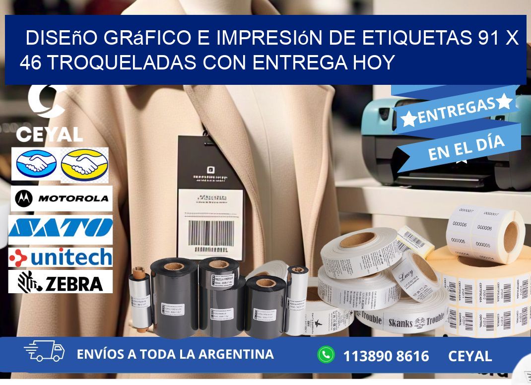 Diseño gráfico e impresión de etiquetas 91 x 46 troqueladas con entrega hoy