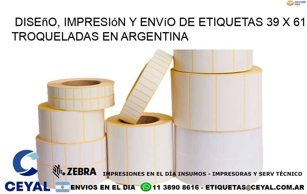 Diseño, impresión y envío de etiquetas 39 x 61 troqueladas en Argentina