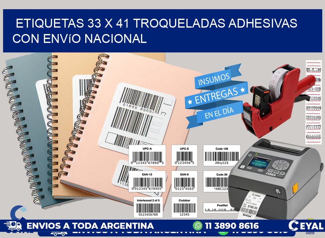 Etiquetas 33 x 41 troqueladas adhesivas con envío nacional