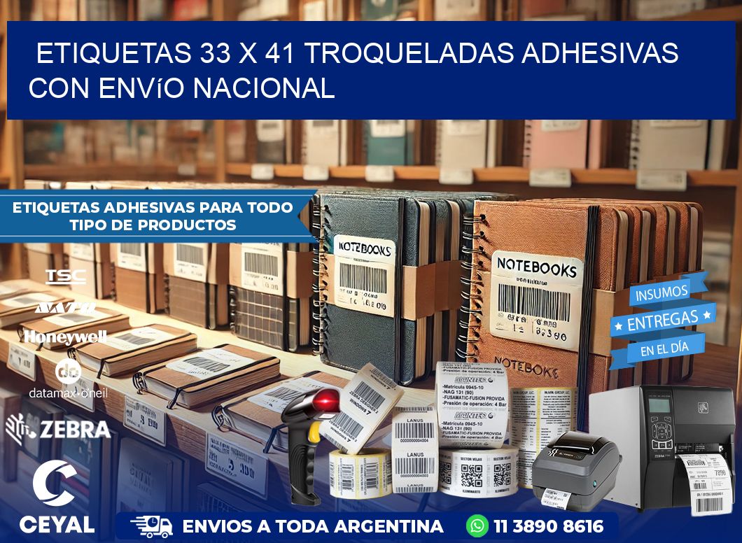 Etiquetas 33 x 41 troqueladas adhesivas con envío nacional