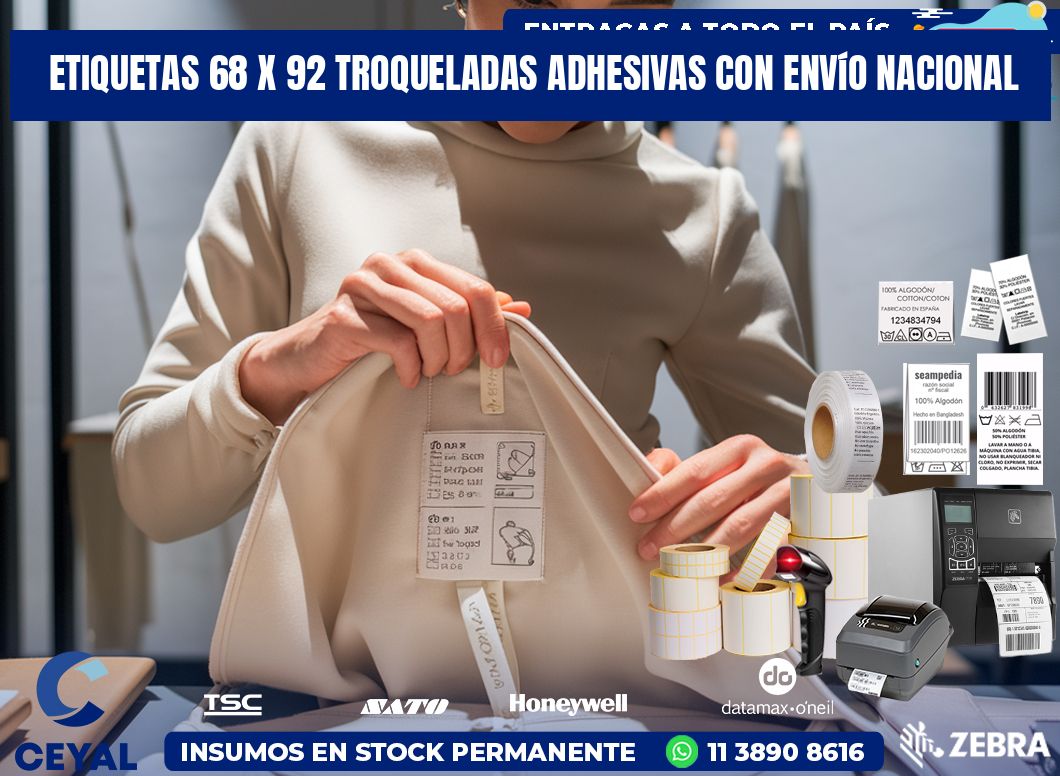 Etiquetas 68 x 92 troqueladas adhesivas con envío nacional