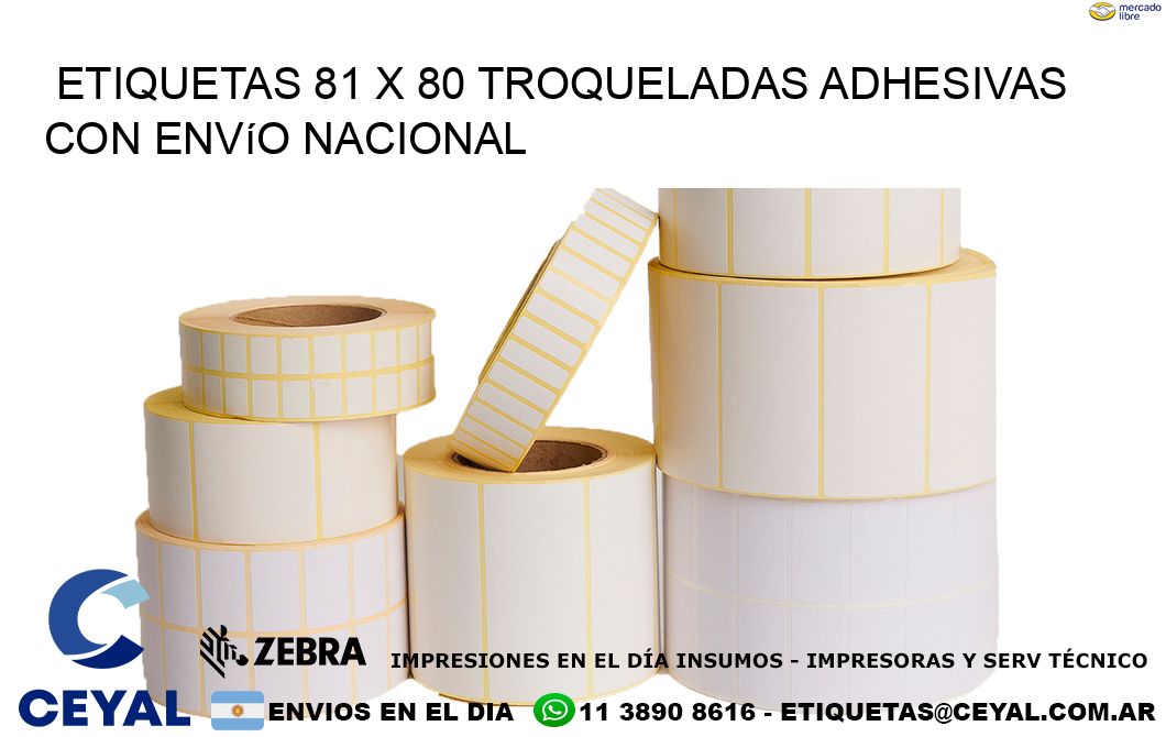 Etiquetas 81 x 80 troqueladas adhesivas con envío nacional