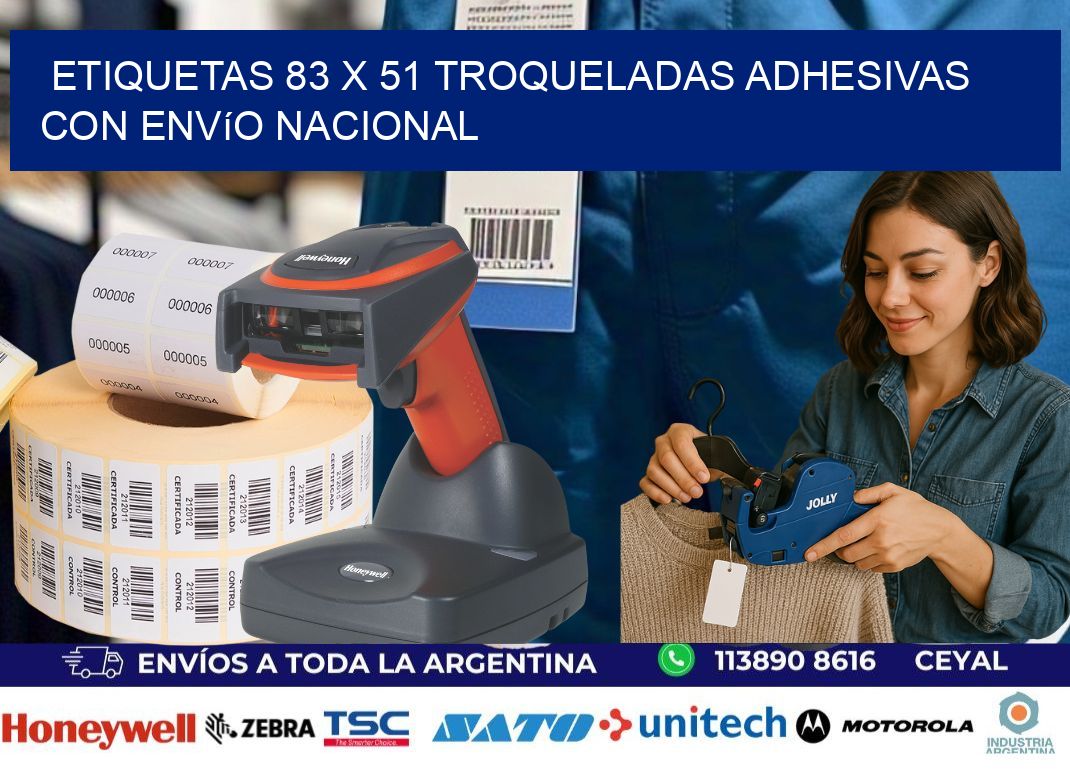 Etiquetas 83 x 51 troqueladas adhesivas con envío nacional