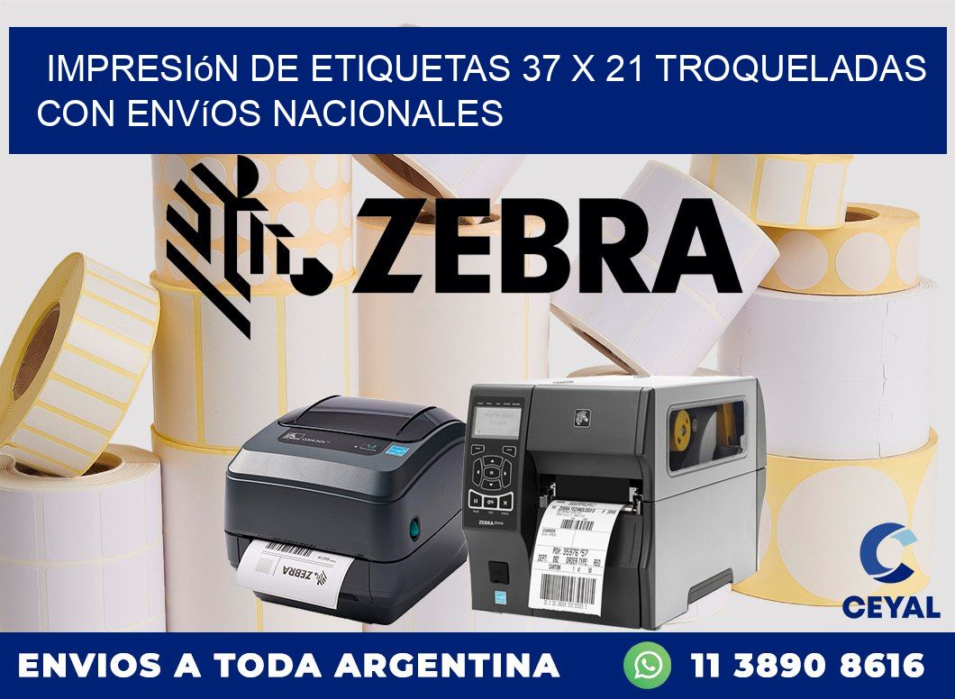 Impresión de etiquetas 37 x 21 troqueladas con envíos nacionales