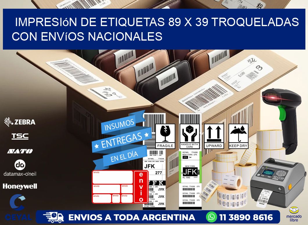Impresión de etiquetas 89 x 39 troqueladas con envíos nacionales