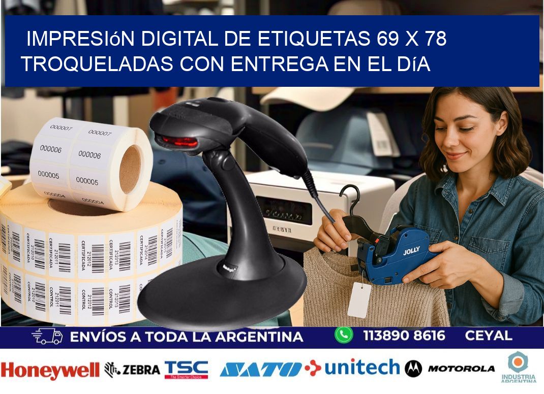 Impresión digital de etiquetas 69 x 78 troqueladas con entrega en el día