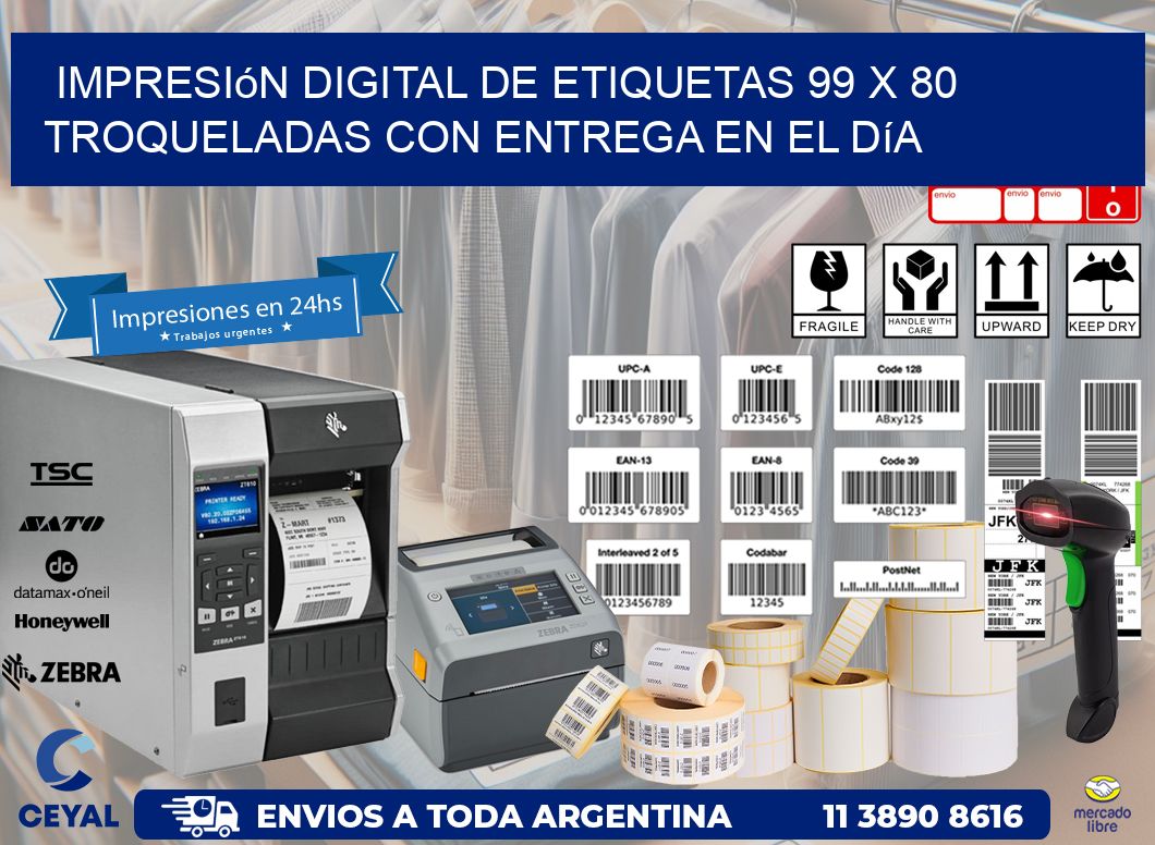 Impresión digital de etiquetas 99 x 80 troqueladas con entrega en el día