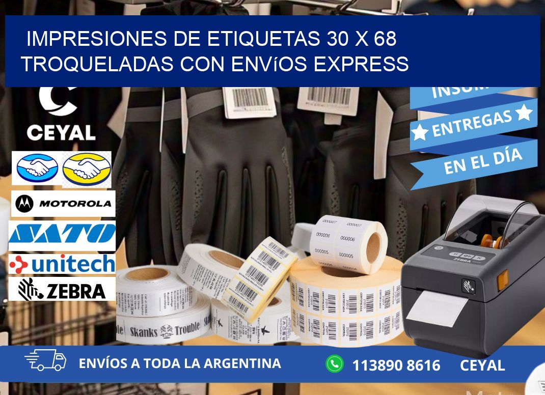 Impresiones de etiquetas 30 x 68 troqueladas con envíos express
