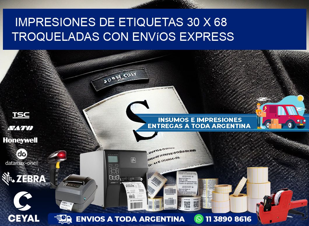 Impresiones de etiquetas 30 x 68 troqueladas con envíos express