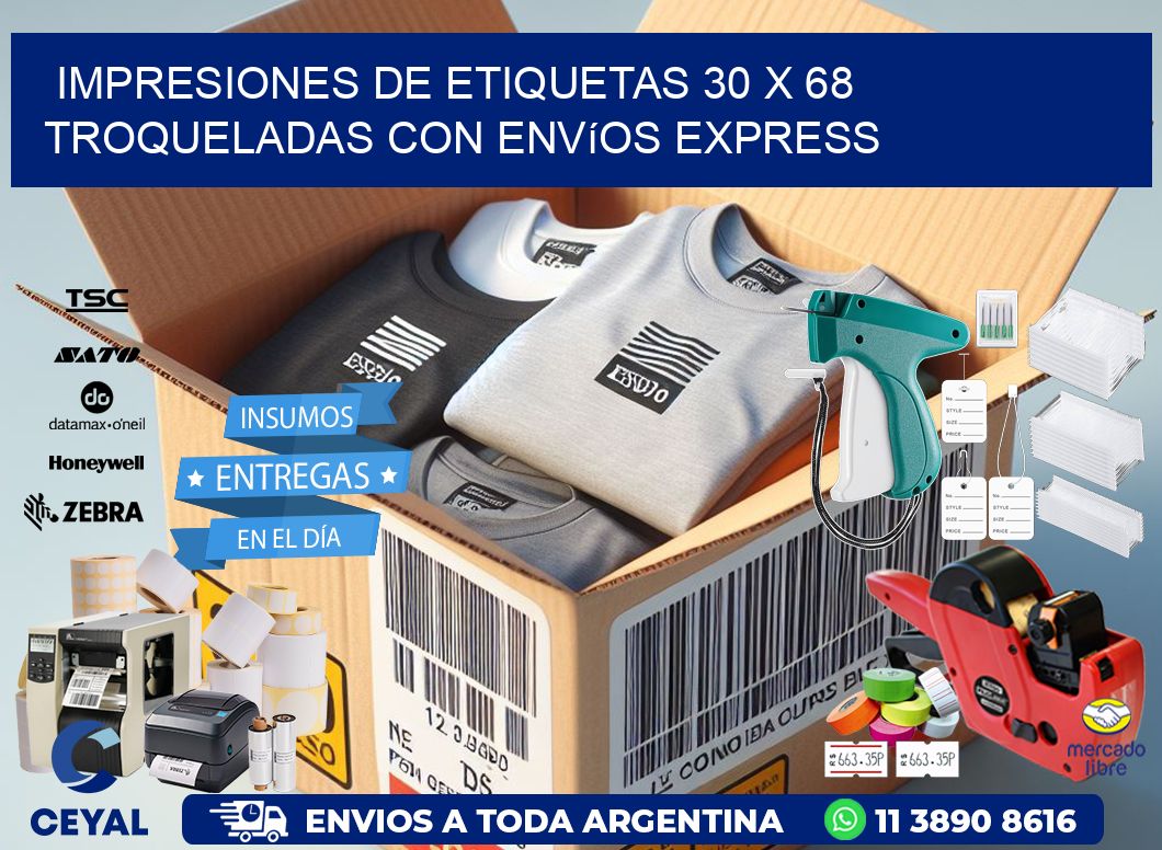 Impresiones de etiquetas 30 x 68 troqueladas con envíos express