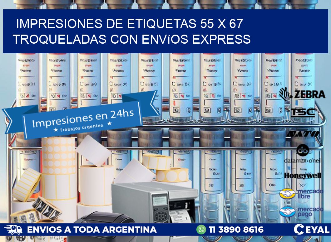 Impresiones de etiquetas 55 x 67 troqueladas con envíos express