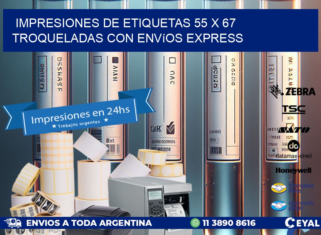 Impresiones de etiquetas 55 x 67 troqueladas con envíos express