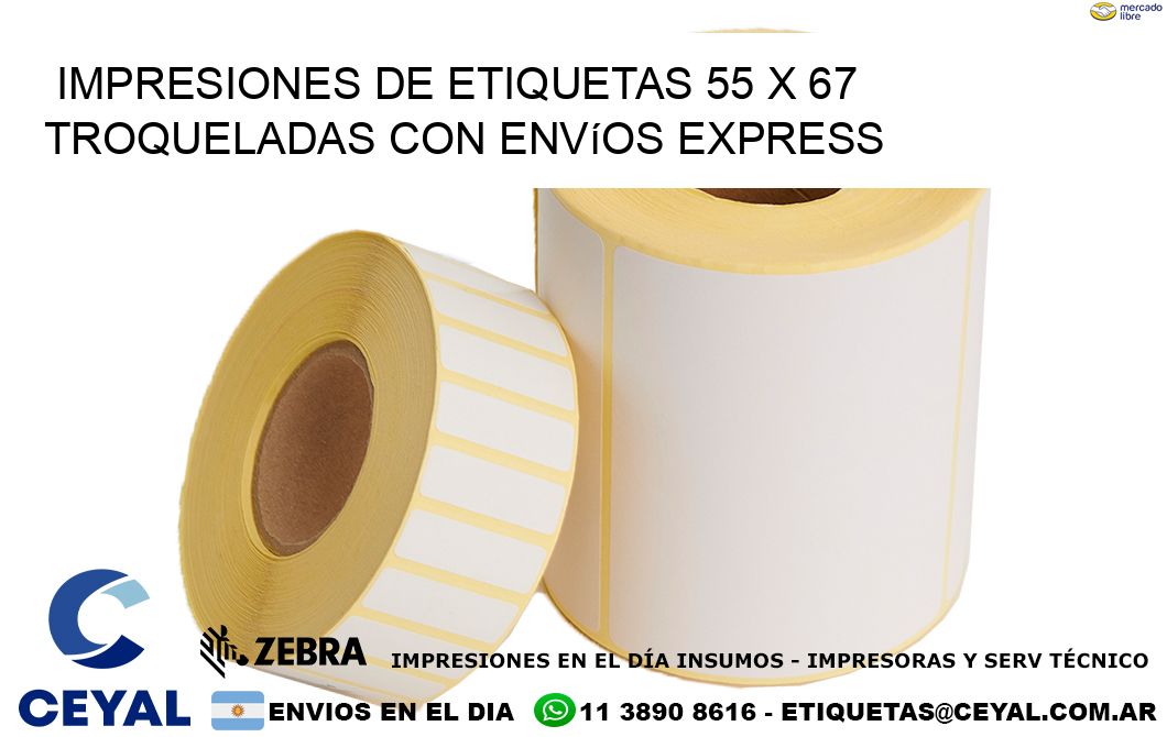 Impresiones de etiquetas 55 x 67 troqueladas con envíos express