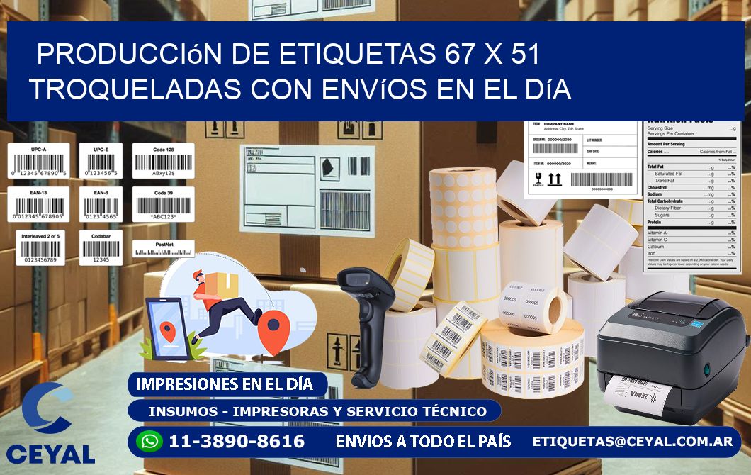 Producción de etiquetas 67 x 51 troqueladas con envíos en el día