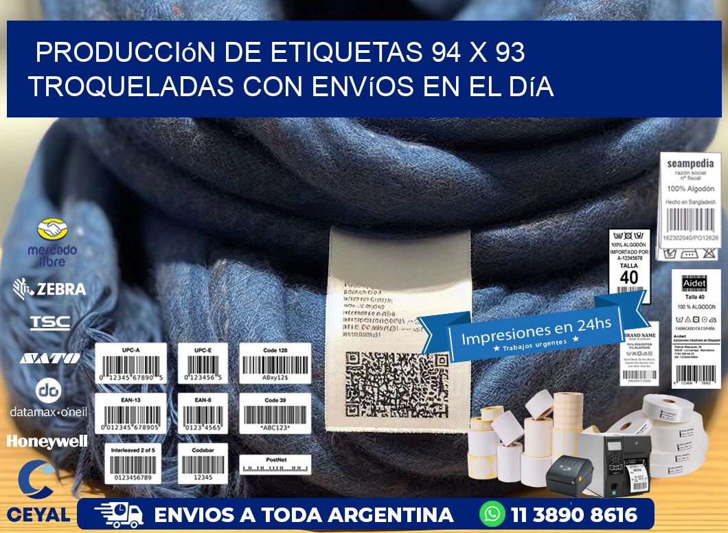 Producción de etiquetas 94 x 93 troqueladas con envíos en el día
