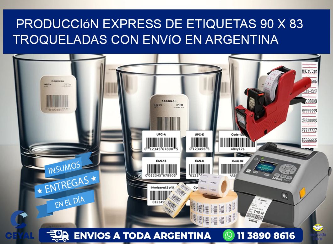 Producción express de etiquetas 90 x 83 troqueladas con envío en Argentina