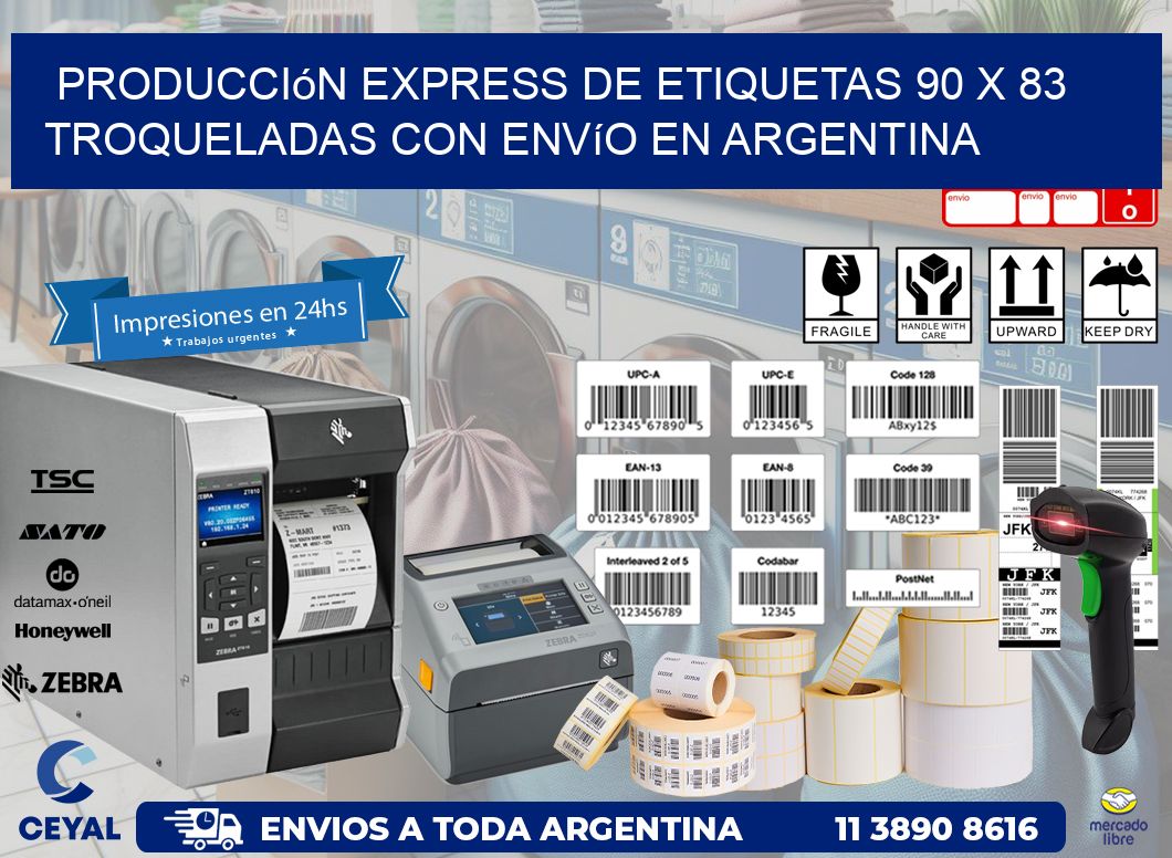 Producción express de etiquetas 90 x 83 troqueladas con envío en Argentina