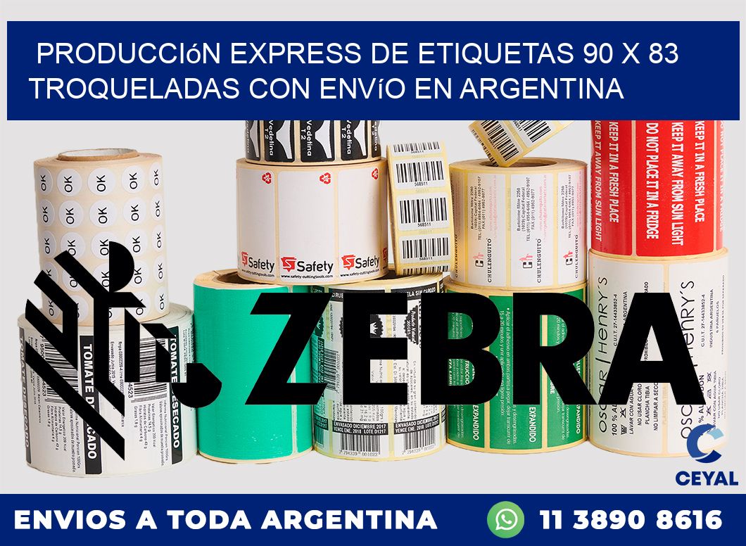 Producción express de etiquetas 90 x 83 troqueladas con envío en Argentina