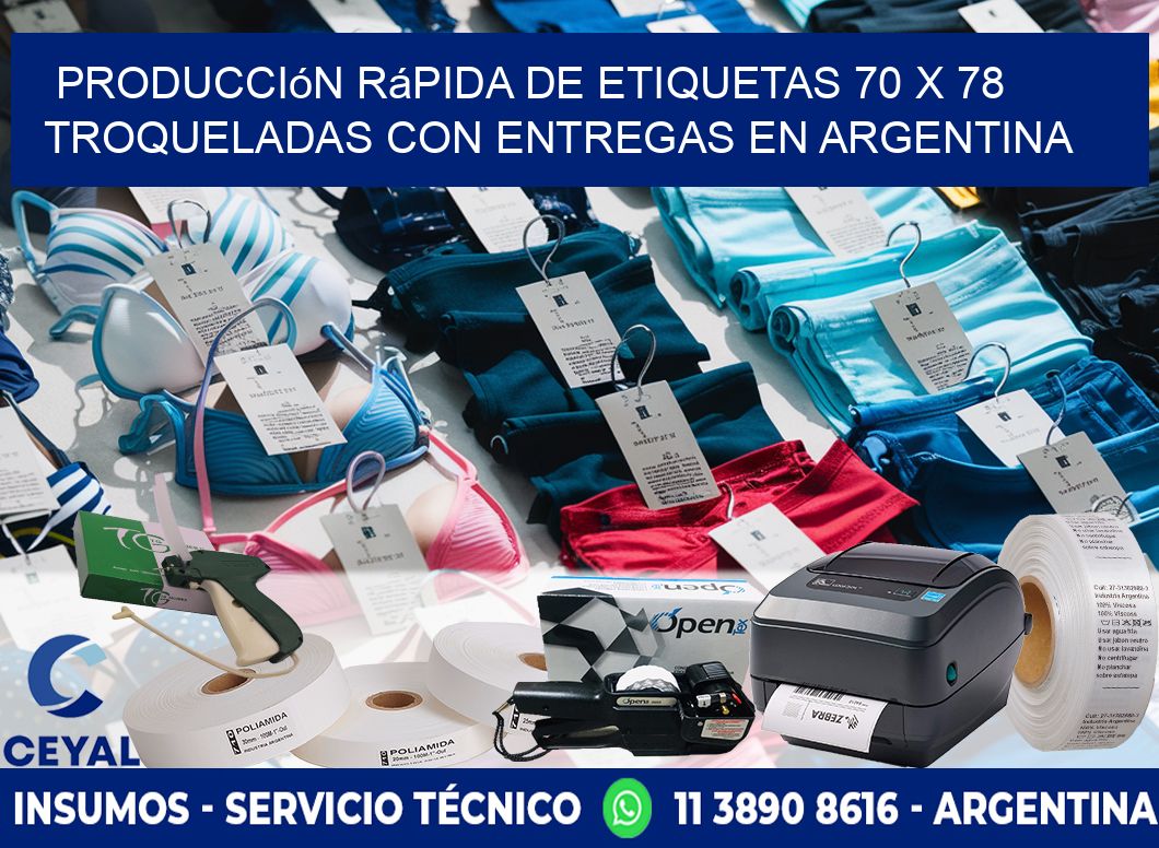 Producción rápida de etiquetas 70 x 78 troqueladas con entregas en Argentina