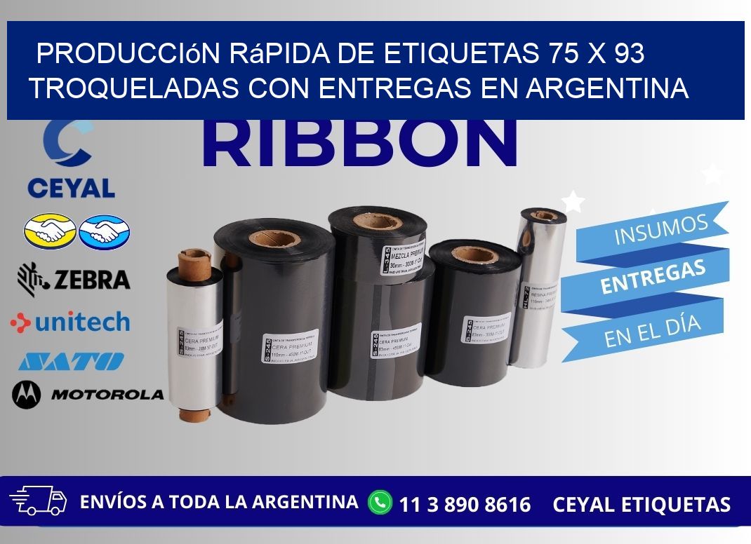 Producción rápida de etiquetas 75 x 93 troqueladas con entregas en Argentina