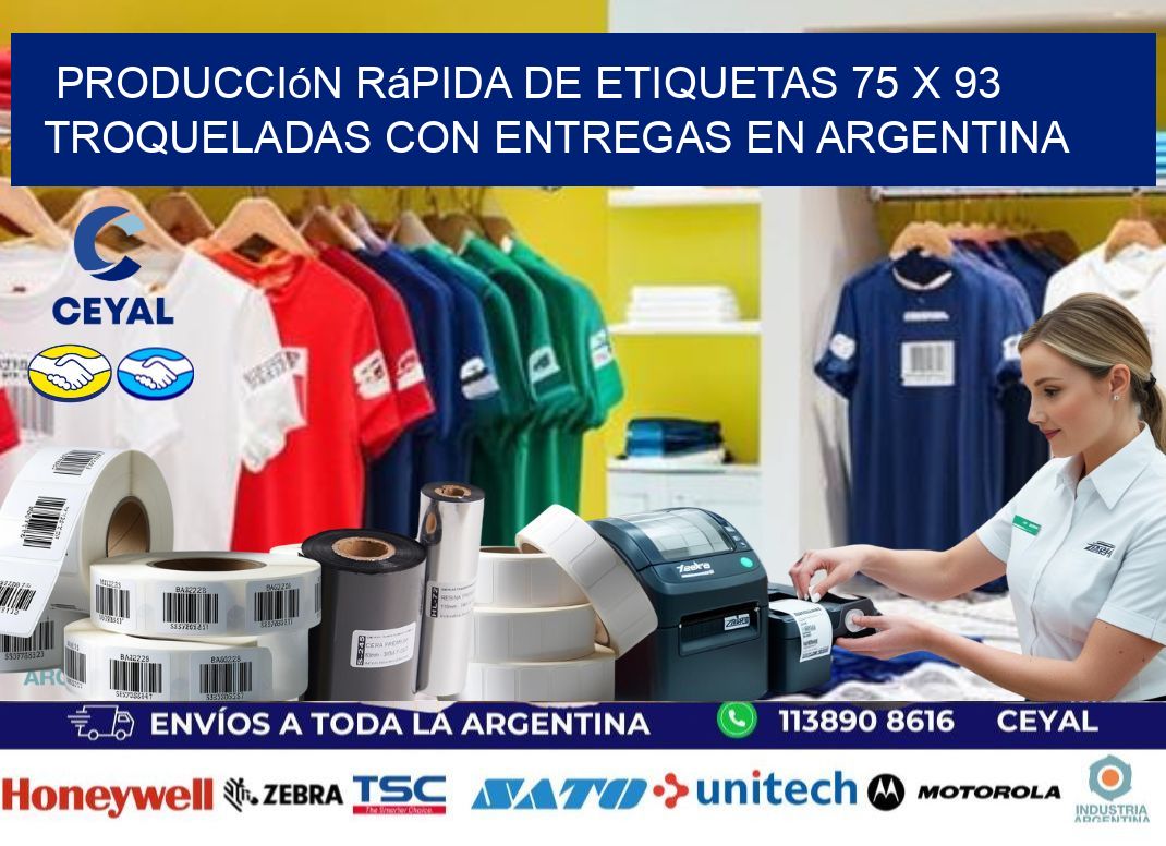 Producción rápida de etiquetas 75 x 93 troqueladas con entregas en Argentina