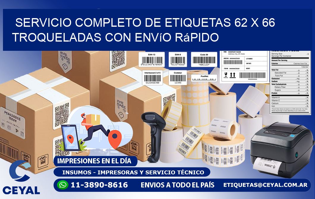 Servicio completo de etiquetas 62 x 66 troqueladas con envío rápido