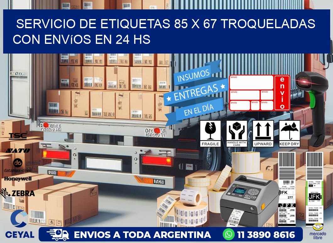 Servicio de etiquetas 85 x 67 troqueladas con envíos en 24 hs