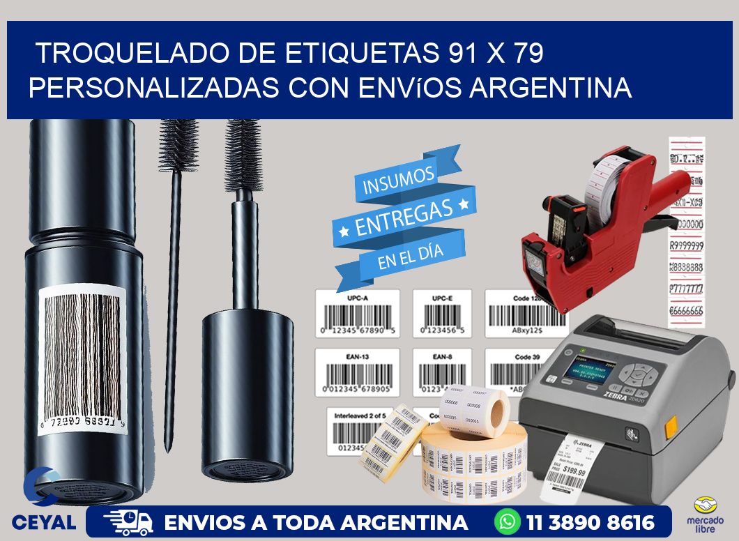 Troquelado de etiquetas 91 x 79 personalizadas con envíos Argentina