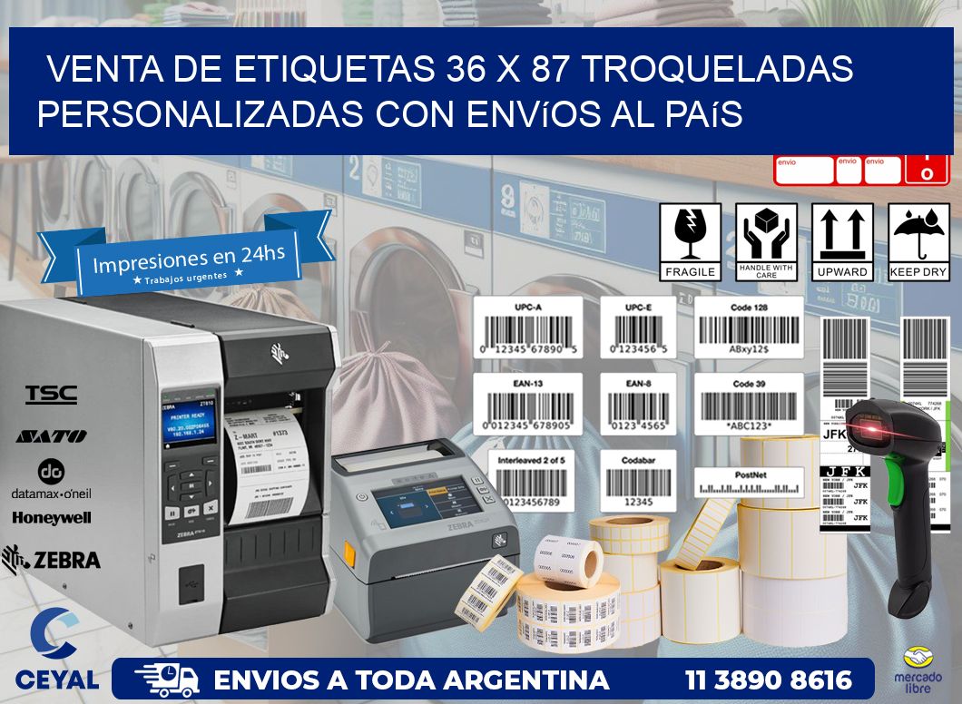 Venta de etiquetas 36 x 87 troqueladas personalizadas con envíos al país