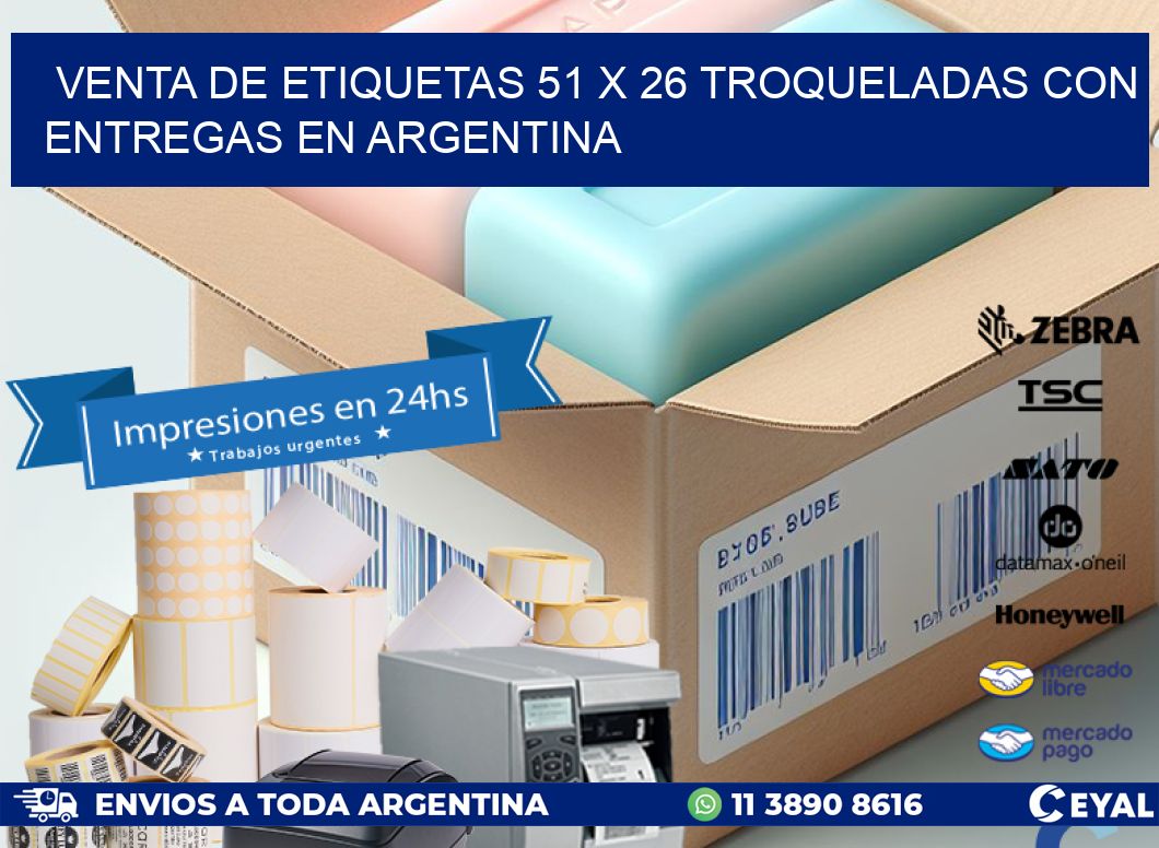 Venta de etiquetas 51 x 26 troqueladas con entregas en Argentina