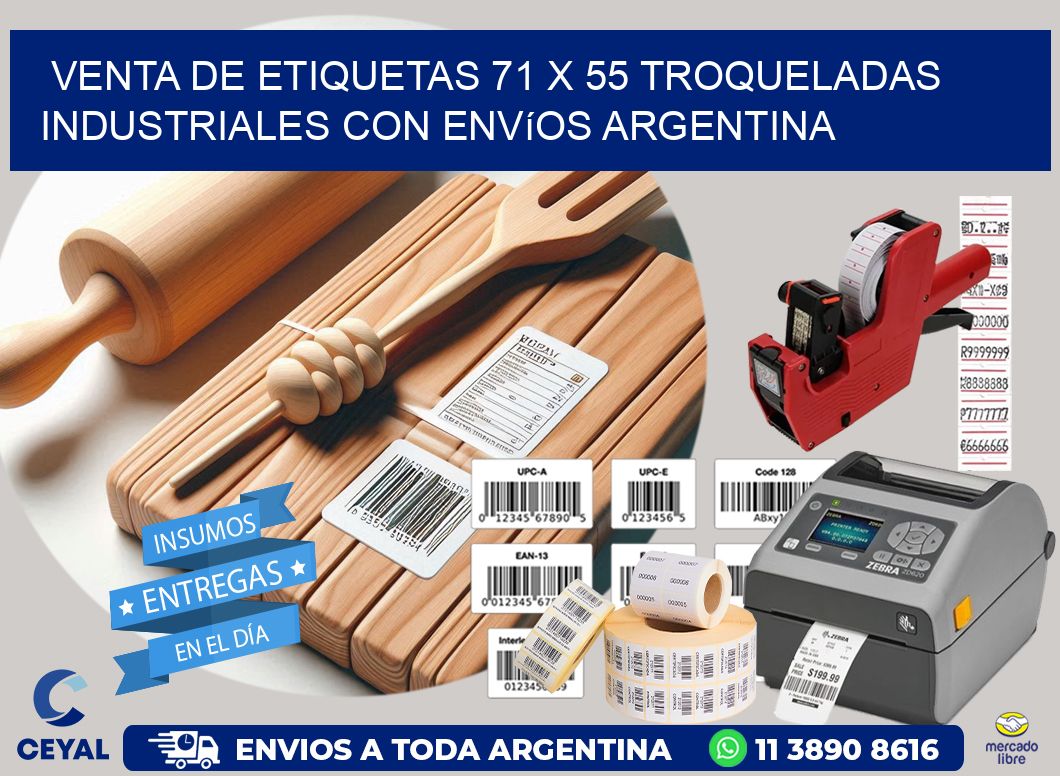 Venta de etiquetas 71 x 55 troqueladas industriales con envíos Argentina