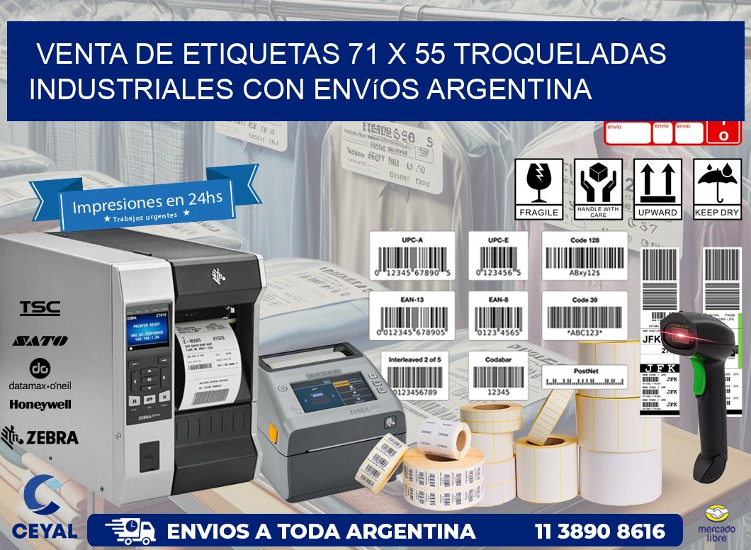 Venta de etiquetas 71 x 55 troqueladas industriales con envíos Argentina