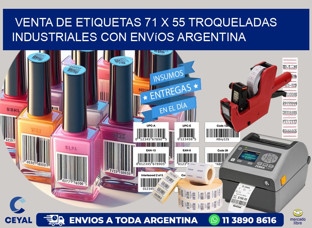 Venta de etiquetas 71 x 55 troqueladas industriales con envíos Argentina