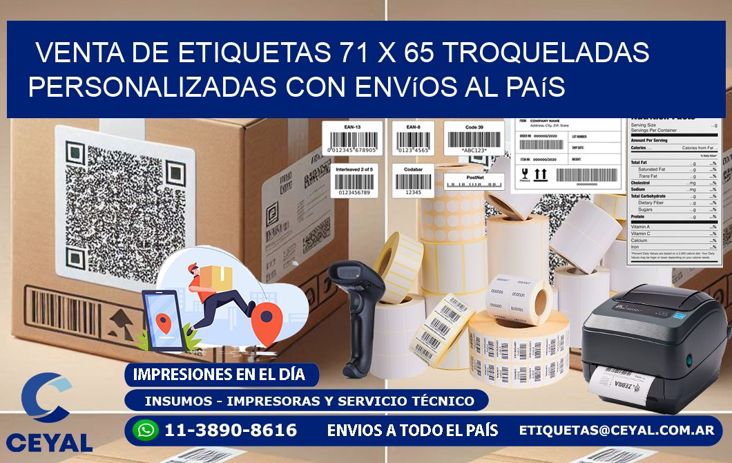 Venta de etiquetas 71 x 65 troqueladas personalizadas con envíos al país