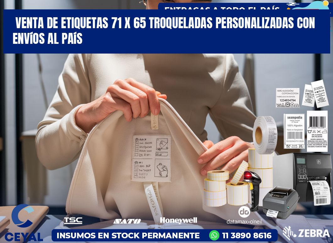 Venta de etiquetas 71 x 65 troqueladas personalizadas con envíos al país