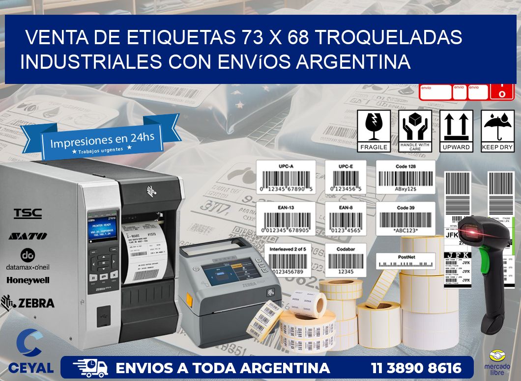 Venta de etiquetas 73 x 68 troqueladas industriales con envíos Argentina